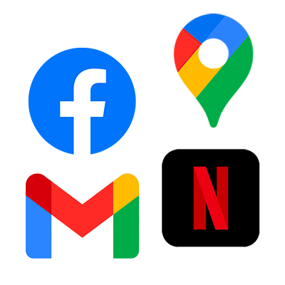 Facebook, Google Maps, Gmail, Netflix