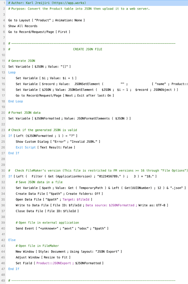 Export data as JSON in FileMaker