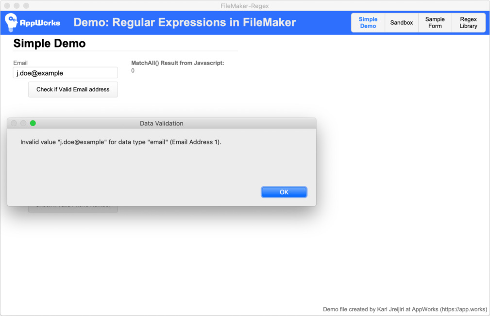 regular expressions in FileMaker demo