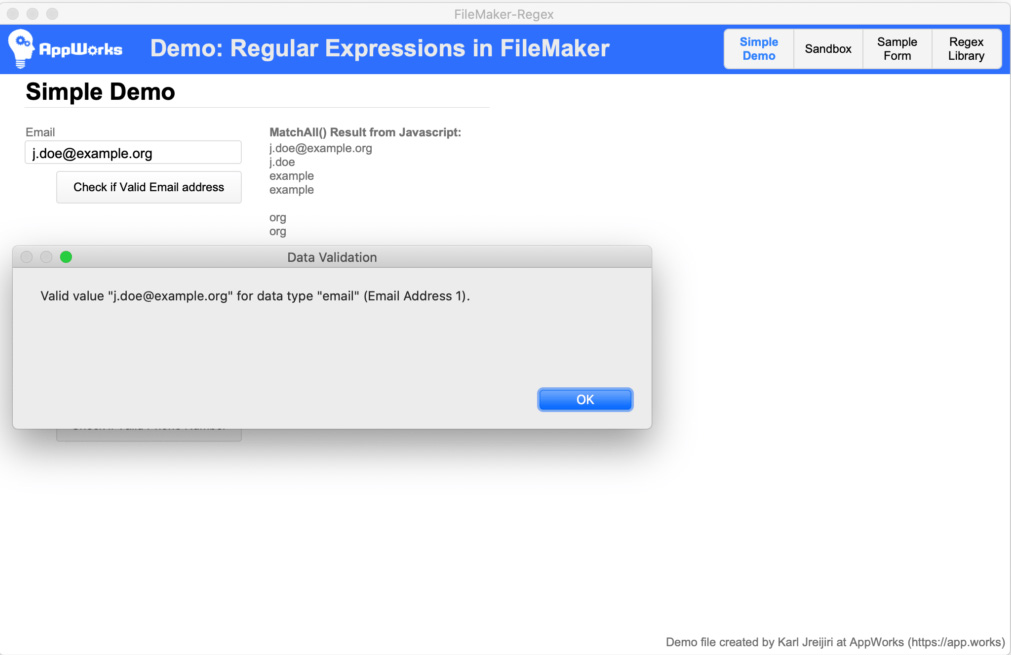 regular expressions in FileMaker demo